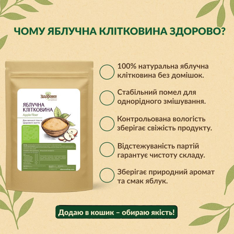 Преимущества яблочной клетчатки Zdorovo. Натуральная добавка для здоровой жизни, поддерживает пищеварение и очищение