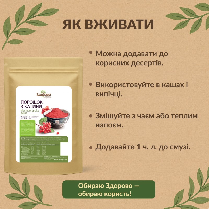инфографика как использовать порошок калины Zdorovo: в смузи, чае, каше и выпечке
