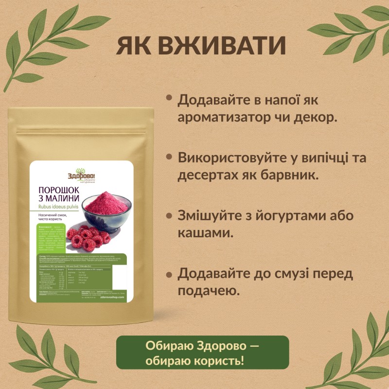 Zdorovo малина: инфографика как использовать порошок — в смузи, йогурты, выпечку